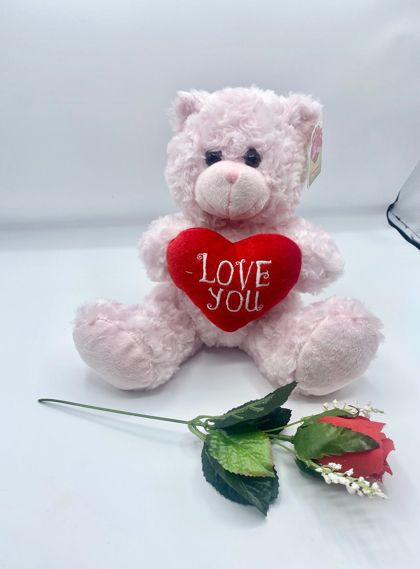 9” Teddy Bear & Artificial Rose